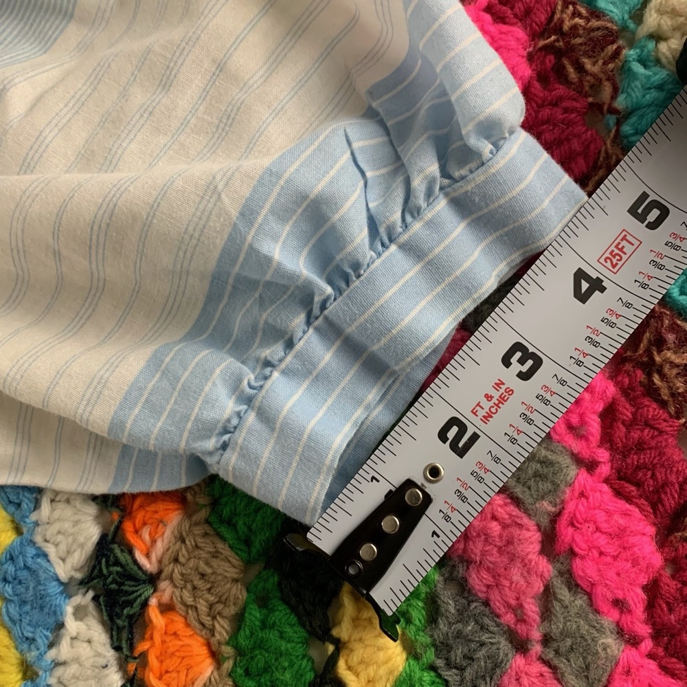 Vintage 80s Bee Darlin Puff Sleeve High Neck A-Line Striped Cottagecore … - Picture 9 of 13